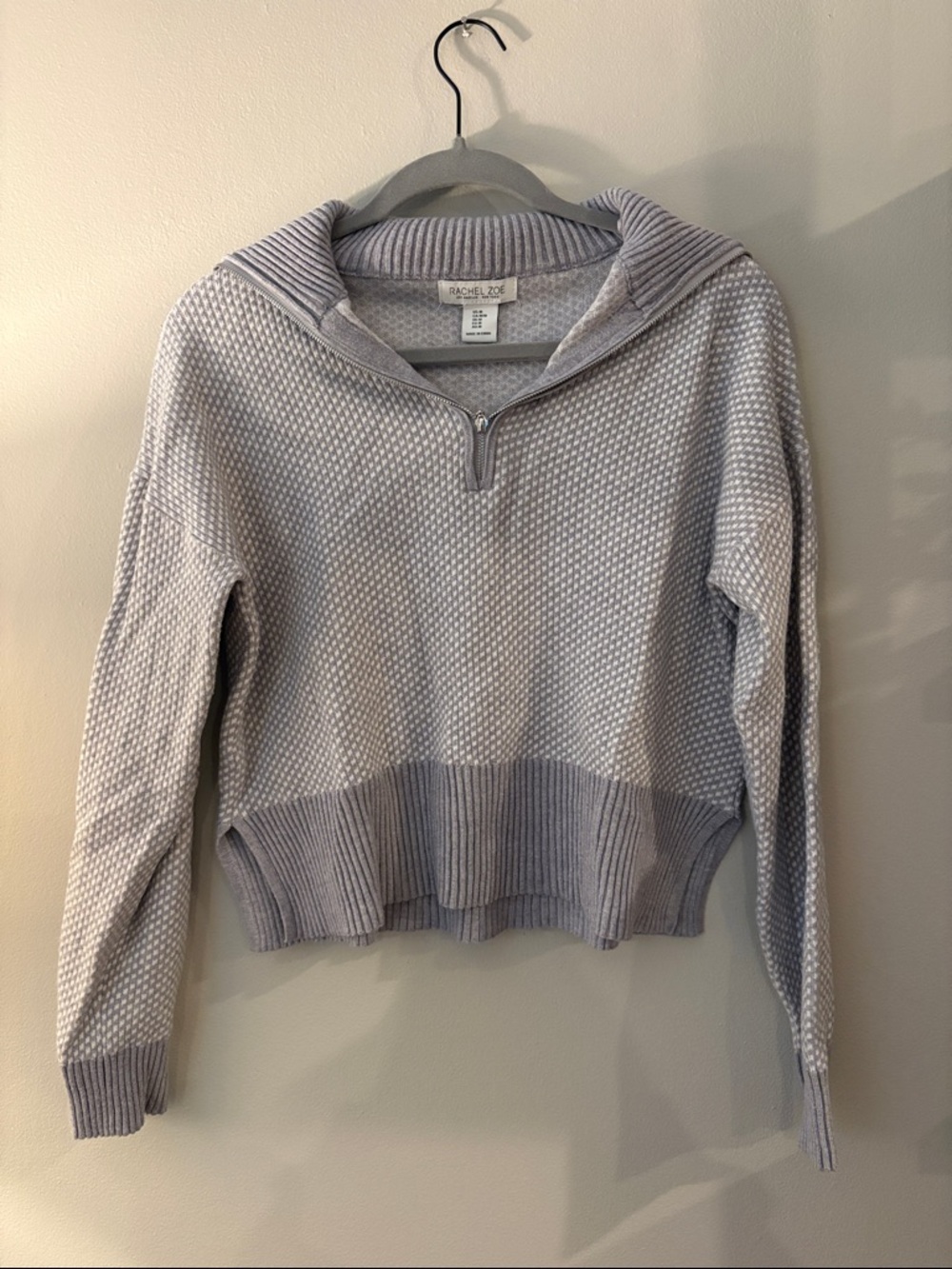 Rachel Zoe Light Gray Half-Zip Textured Cowl Sweater